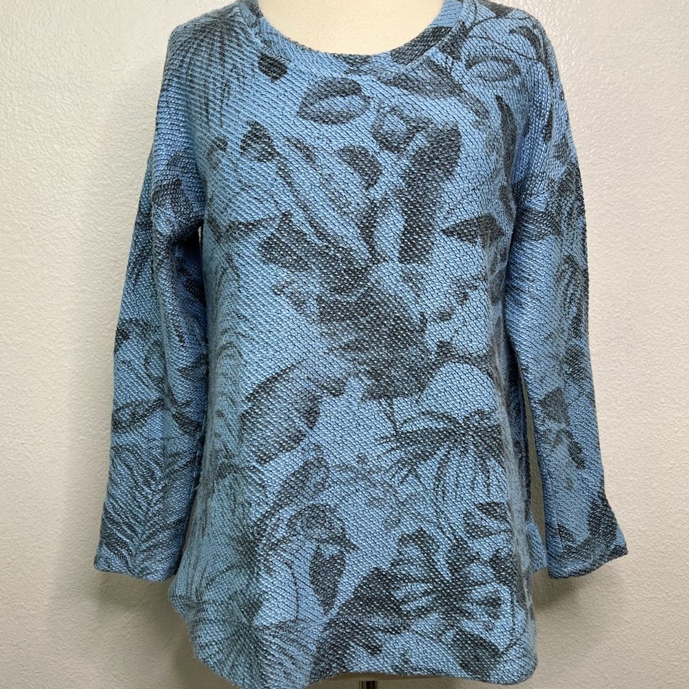Soft Surroundings‎ Size Medium Blue Black Long Sleeve Knit Sweater Top